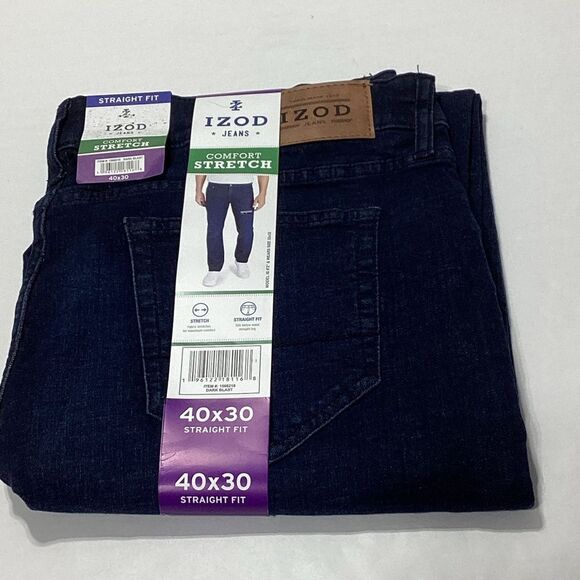 Izod Jeans Men’s Comfort Stretch Straight Fit 40x30 NWT New Deep Blue - Picture 1 of 9